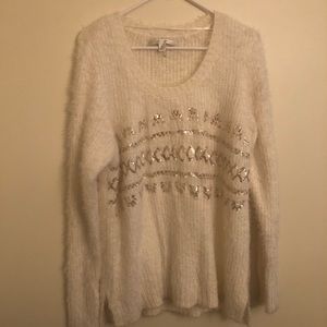 Lauren Conrad holiday cream fuzzy sweater